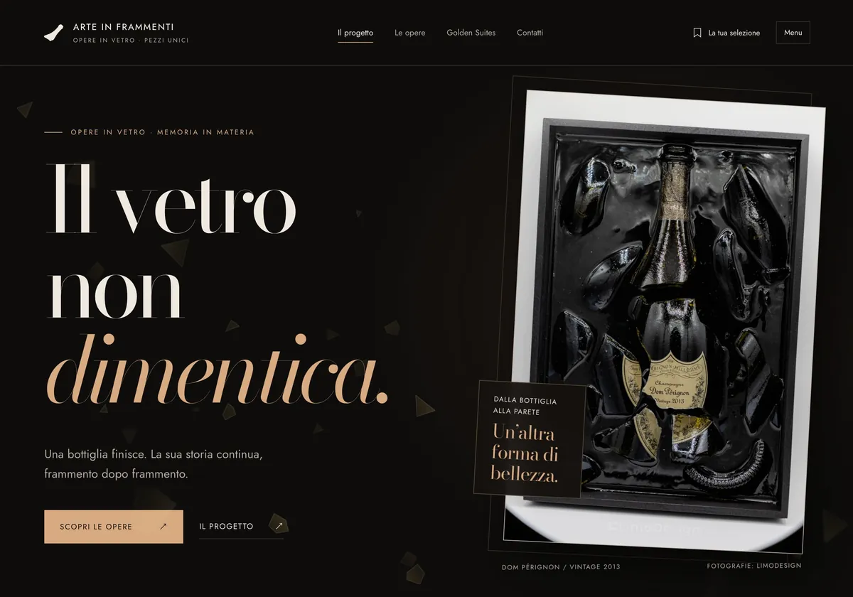 La home di arteinframmenti.com, con il titolo «Il vetro non dimentica»