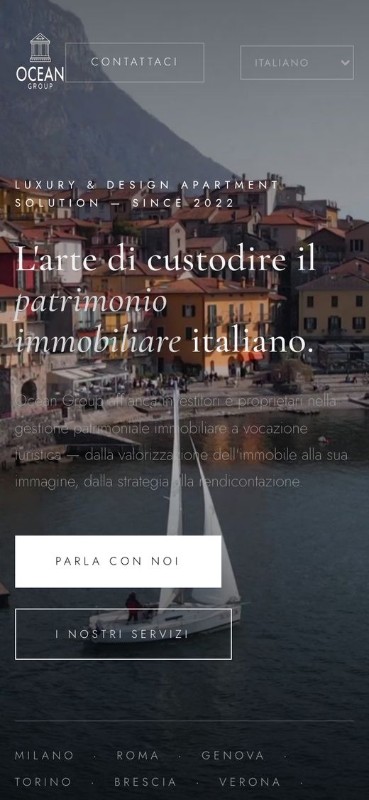 Il sito di Ocean Group sul telefono