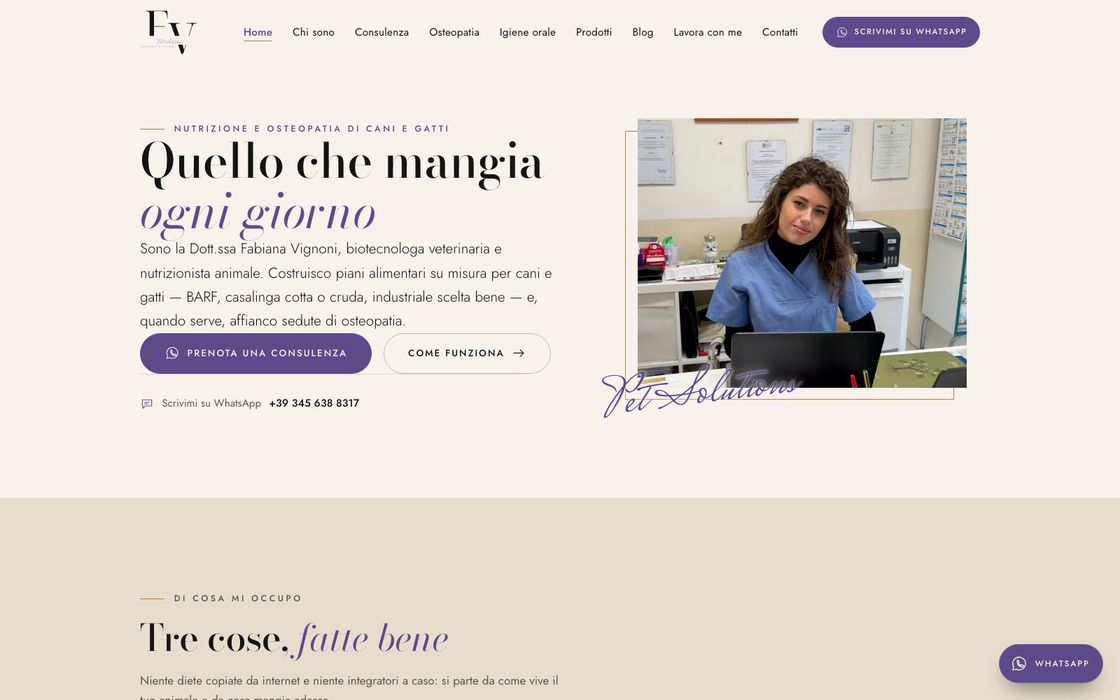 Sito FV Pet Solutions — nutrizione e osteopatia per cani e gatti