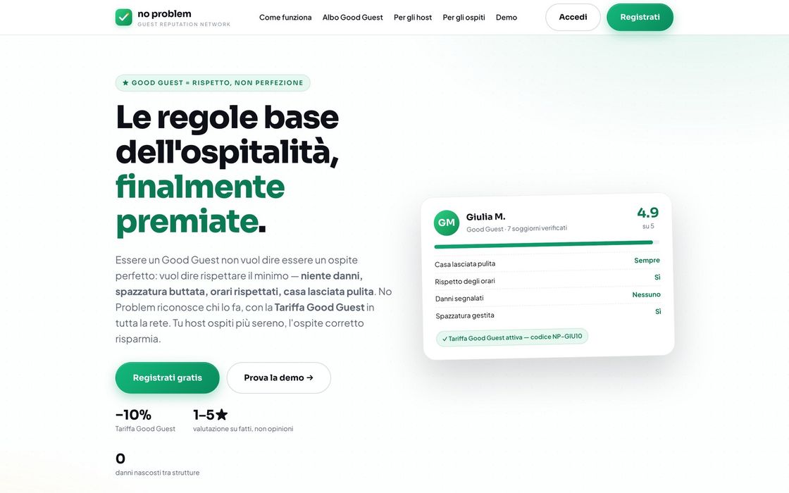 No Problem — piattaforma di reputazione degli ospiti